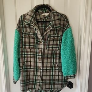 Davi & Dani Plaid Jacket with Teal Sleeves